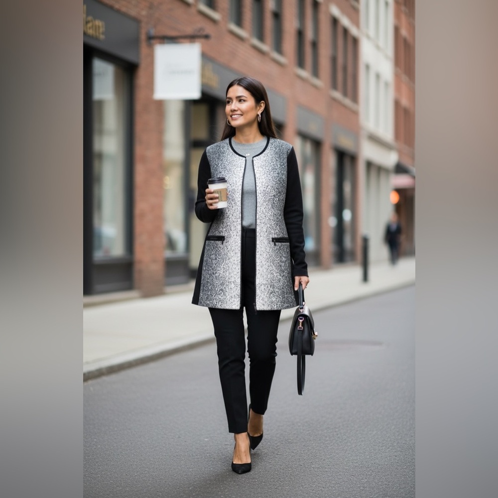 Chico's Black and white Knit Cardigan 100% Wool - Picture 3 of 9